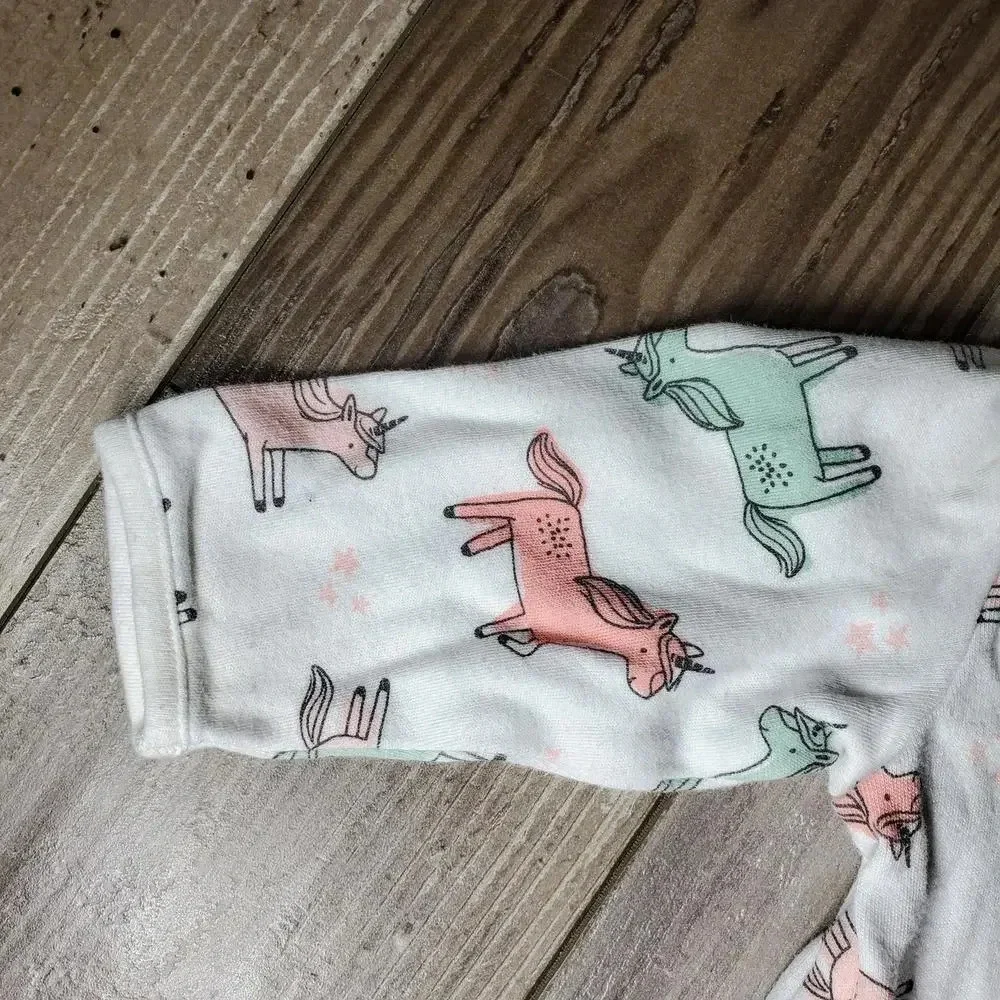 Child of Mine by Carter's Pink & Green Unicorn Footed Pajamas